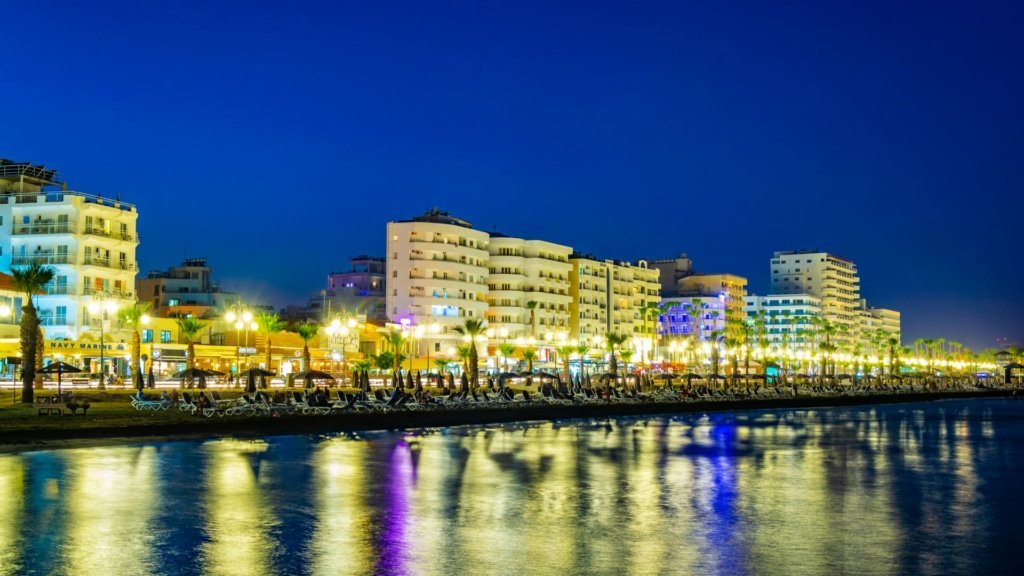 The Larnaca beachfront and promenade in the evening